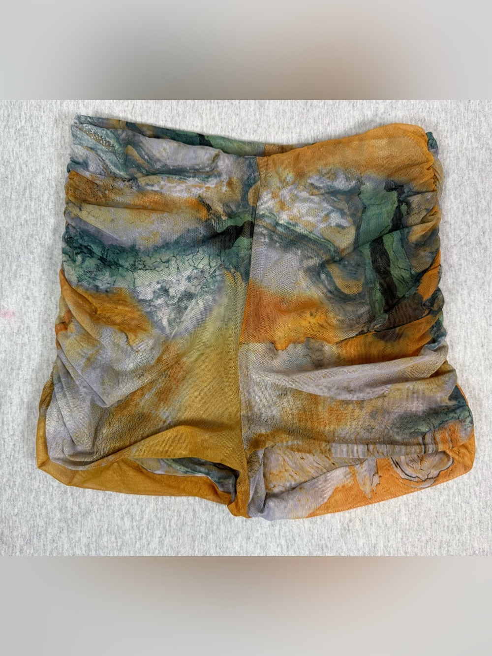 Zara Abstract Watercolor Mesh Shorts Orange Blue - Small